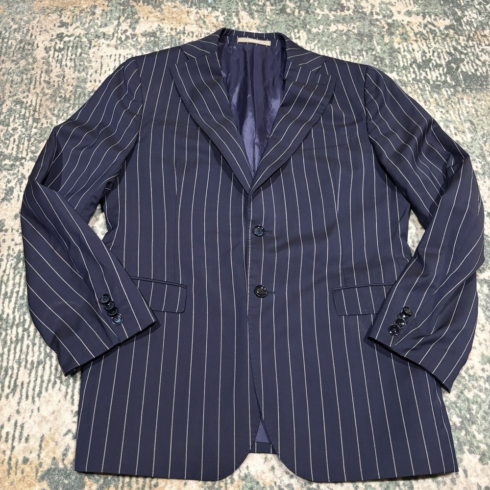 PAOLONI Italy Navy Blue Pinstripe Suit Jacket Blazer EU 50 US 40R Cerruti Wool